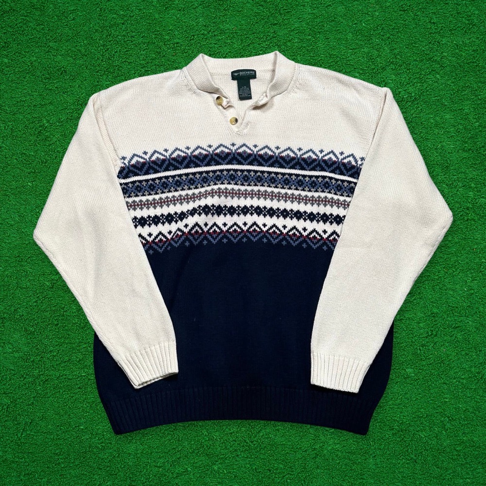 Vintage Dockers Aztec Pattern Henley Sweater